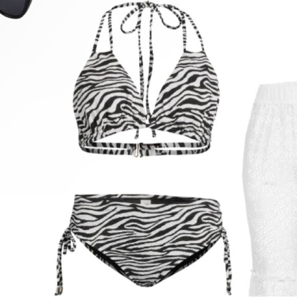 Time and Tru Women's Zebra Triangle Swimsuit Top (Sz L) & bottom (Sz M) NWT - Picture 1 of 16